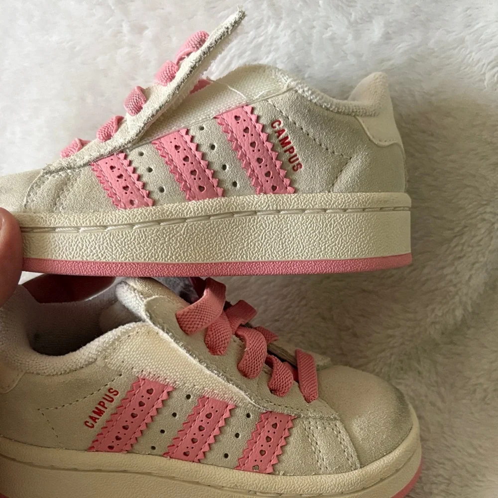 adidas Kids Cream Suede Sneakers with Pink Accents